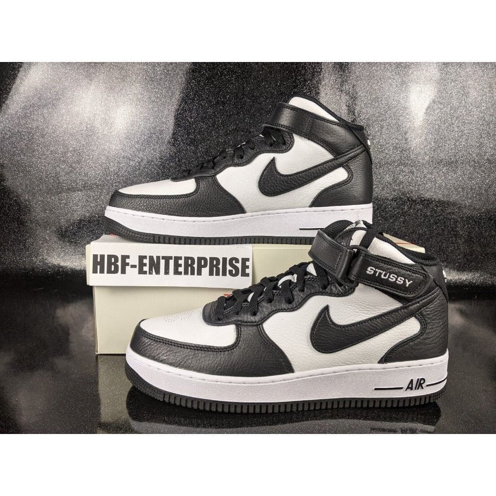 Stussy x Nike Air Force 1 Mid Black White Men's Size 10.5 NIB